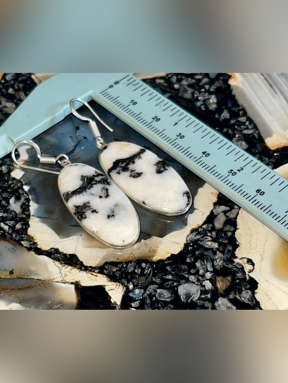Thin White Buffalo Turquoise Earrings 2” - Picture 16 of 17